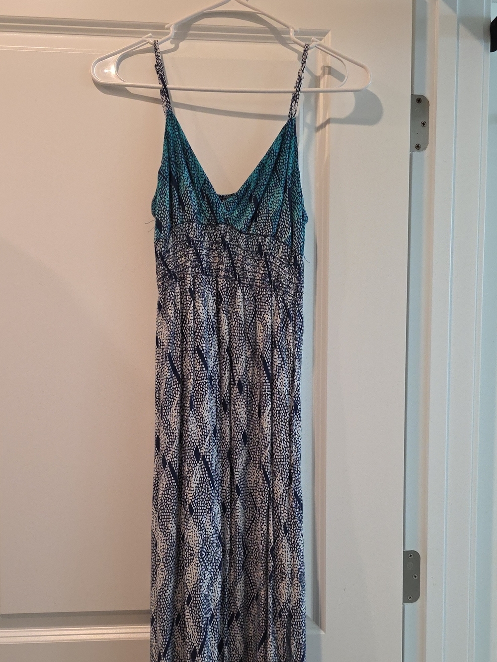 Aqua Teal and Blue Patterned Maxi Dress